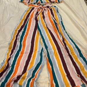 Mustard Seed Multi-Color Striped FlowyTwo piece Outfit with Tie”Wrap Look”Detail